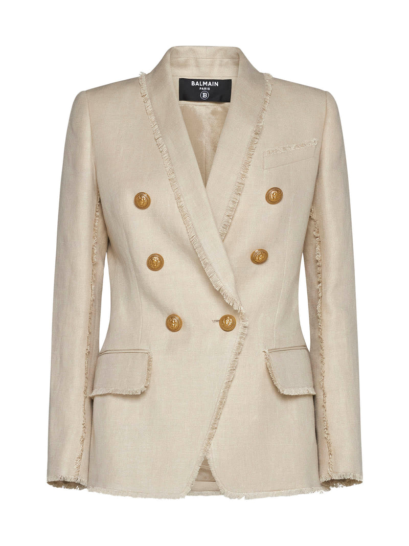 Balmain Double-breasted Fray-trimmed Blazer - Women