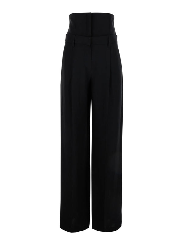 Brunello Cucinelli Black High Waisted Tailored Trousers In Linen Blend Woman - Women