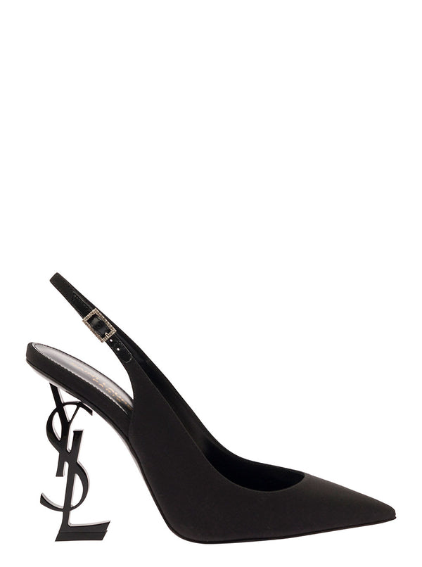 Saint Laurent opyum Black Slingback Pumps With Cassandre Heel In Suede Woman - Women