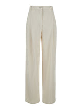 Brunello Cucinelli White High-waisted Straight Leg Trousers In Cotton Blend Woman - Women