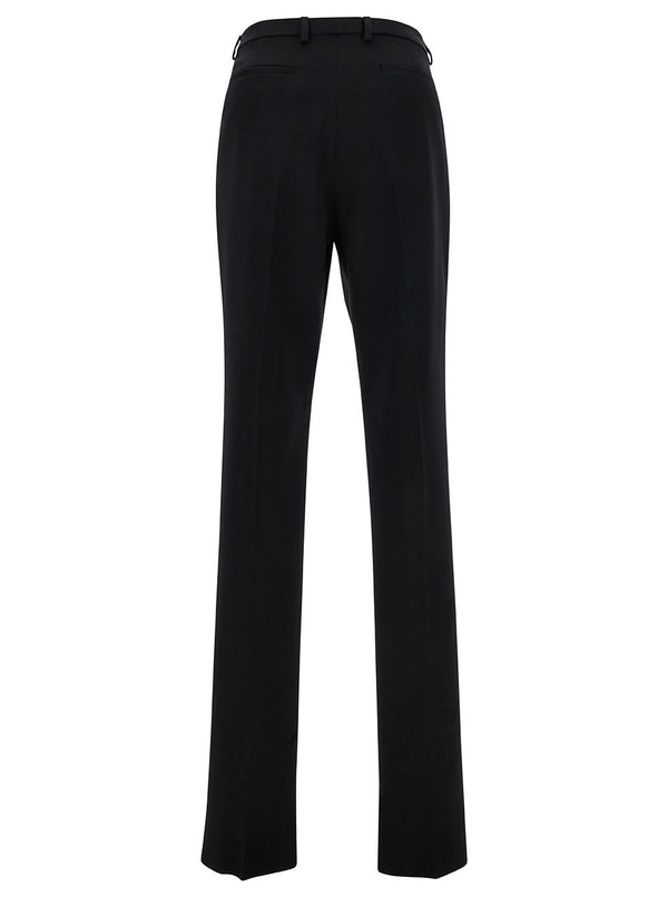 Saint Laurent Black Smoking High-waisted Pants With Covered Button In Grain De Poudre Man - Men