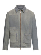 Golden Goose Journey M`s Full Zip Jacket Dyed Denim Patched Stripes - Men