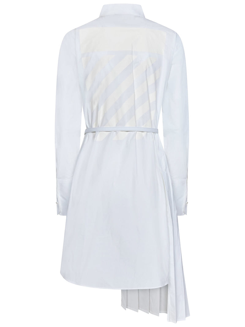 Off-White Asymmetric Pleated Long-sleeved Shirt Dress - Women