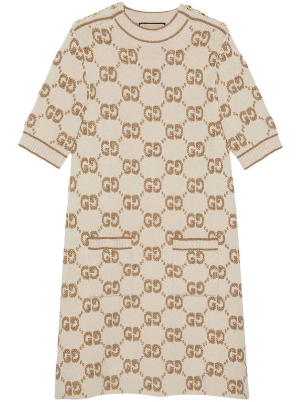 Gucci Monogrammed Logo Intarsia Short-sleeve Dress - Women