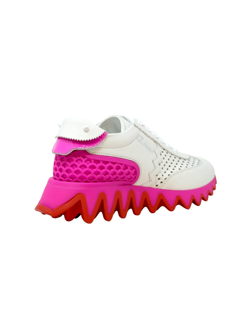 Christian Louboutin White And Pink Leather Loubishark Sneakers - Women - Piano Luigi