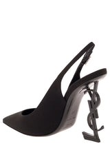 Saint Laurent opyum Black Slingback Pumps With Cassandre Heel In Suede Woman - Women