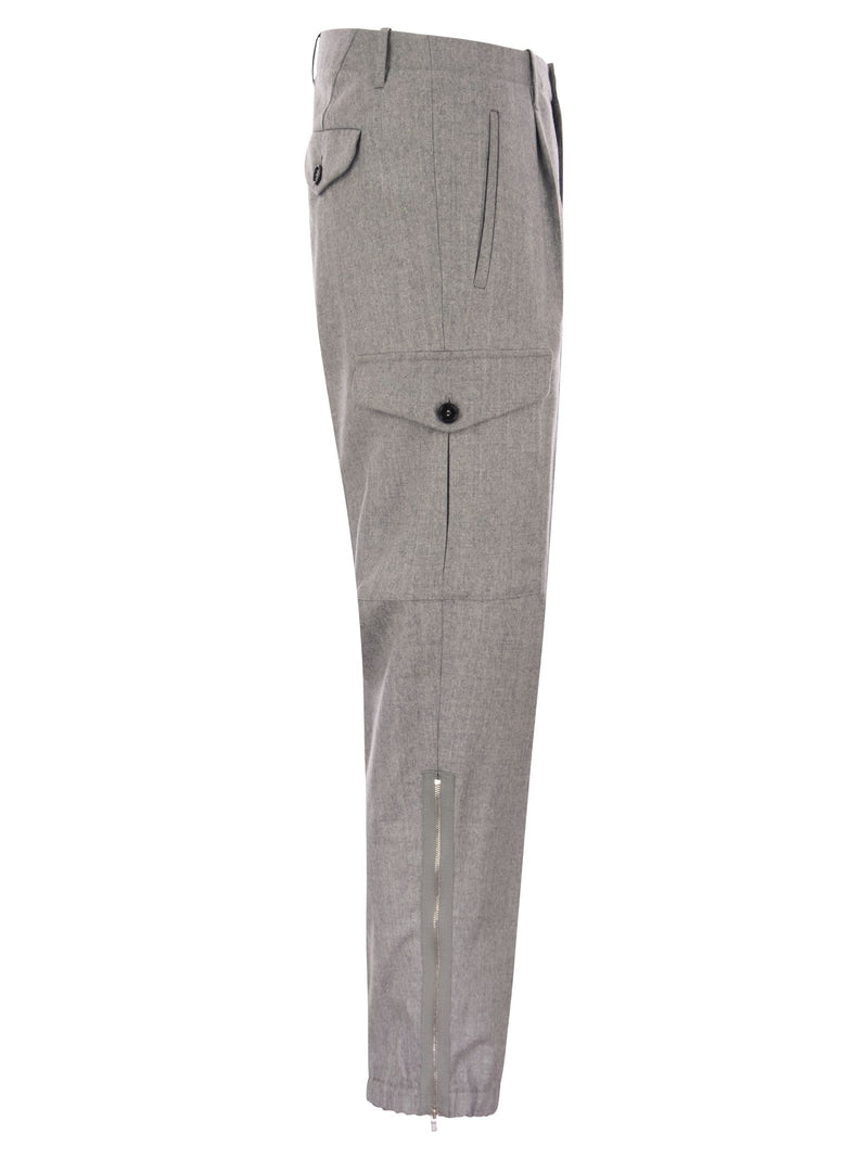 Brunello Cucinelli Wool Trousers With Cargo Pockets And Zipped Bottoms - Men