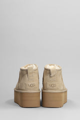 UGG Classic Ultra Mini P Low Heels Ankle Boots In Beige Suede - Women