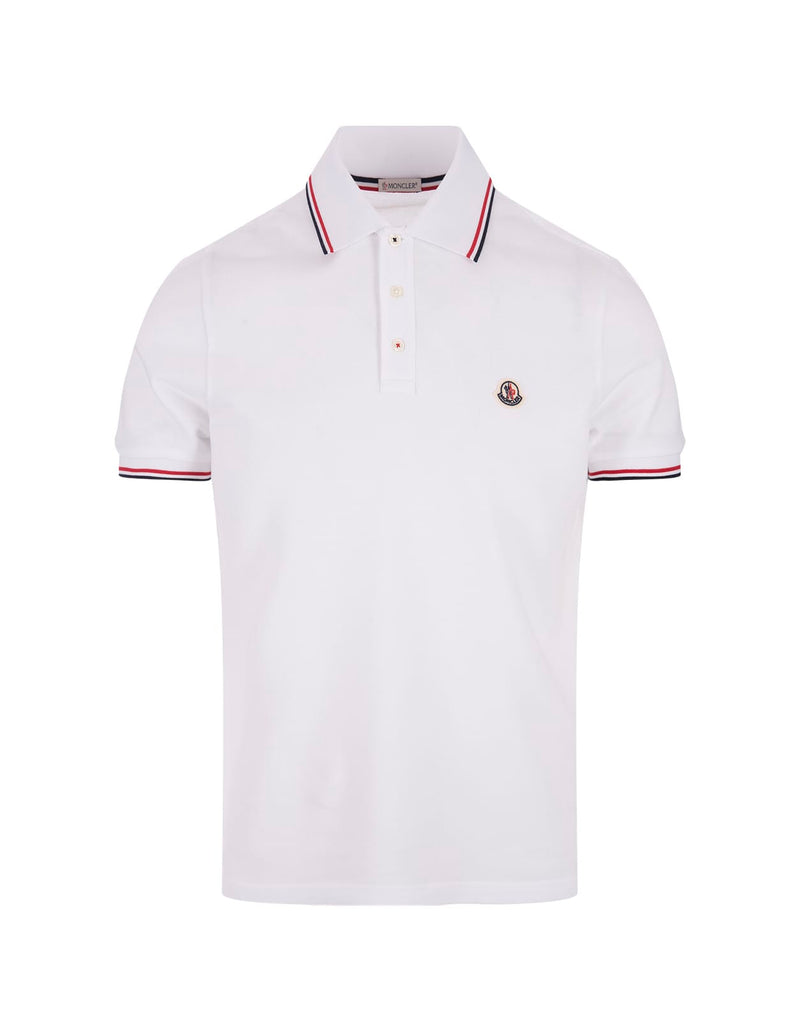 Moncler White Short-sleeved Polo With Embroidered Logo - Men