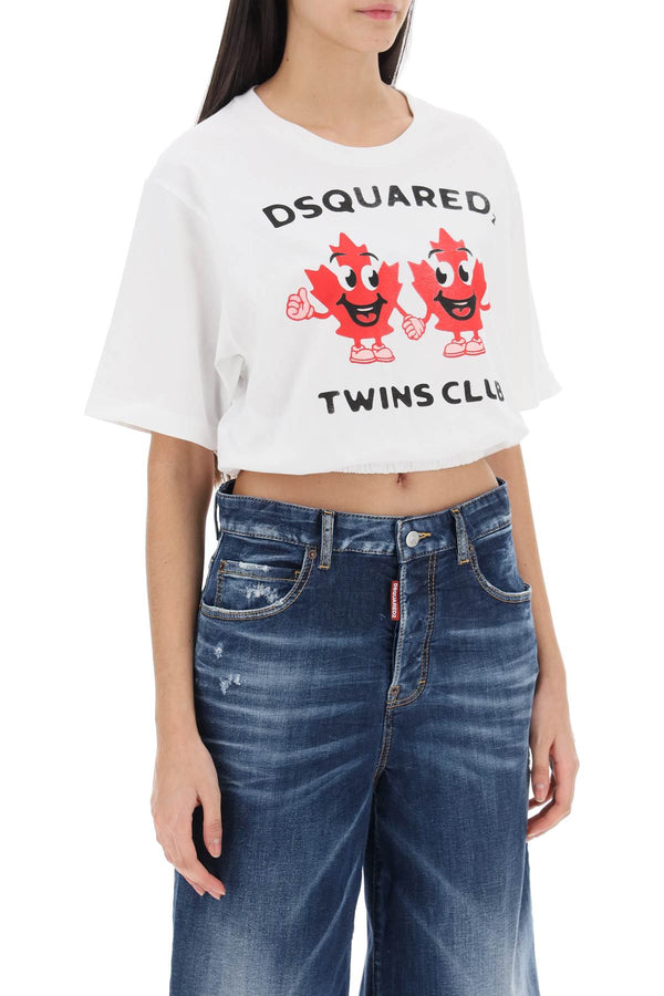 Dsquared2 Cropped T-shirt With Twins Club Print - Women