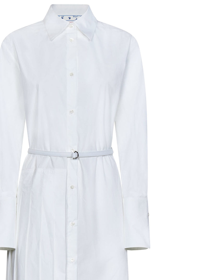 Off-White Asymmetric Pleated Long-sleeved Shirt Dress - Women