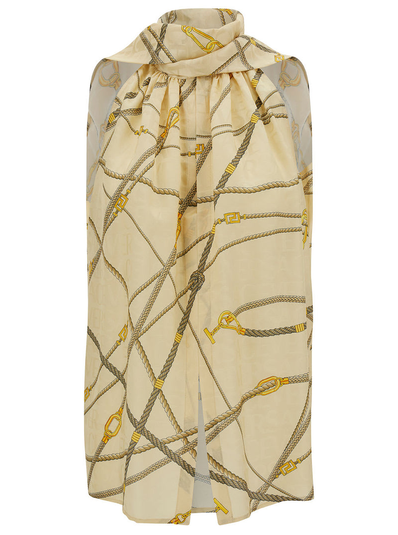 Versace Light Yellow Blouse With Scarf-tie And Nautical Print In Silk Blend Woman - Women