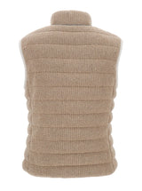 Brunello Cucinelli Beige Sequined Padded Gilet In Cotton Blend Woman - Women