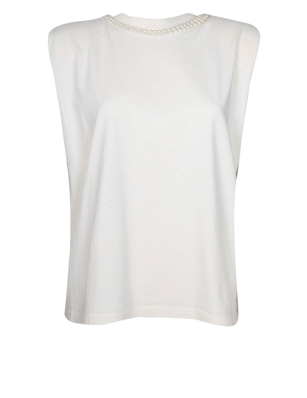 Golden Goose Isabel T-shirt In Cotton With Applied Pearls - Women