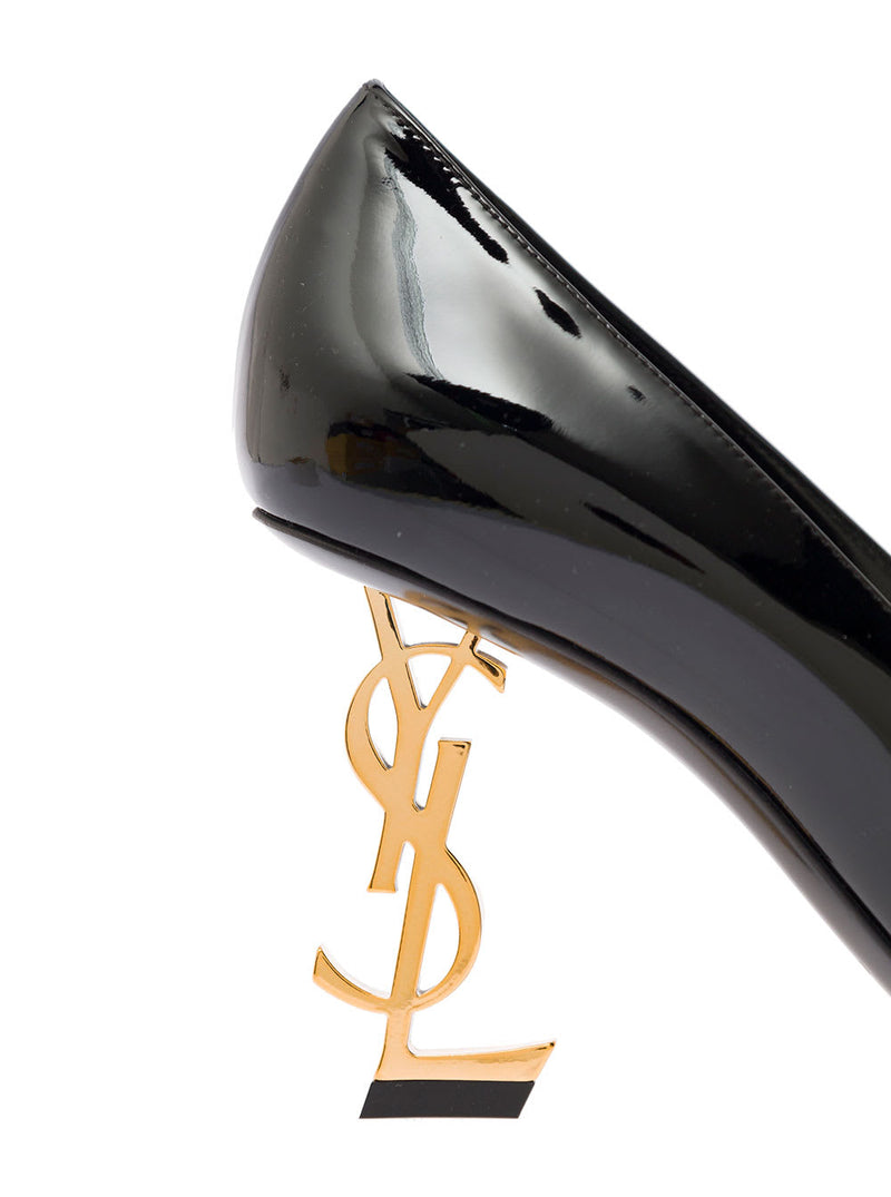 Saint Laurent opyum Black Pumps With Mid Logo Heel In Patent Leather Woman - Women