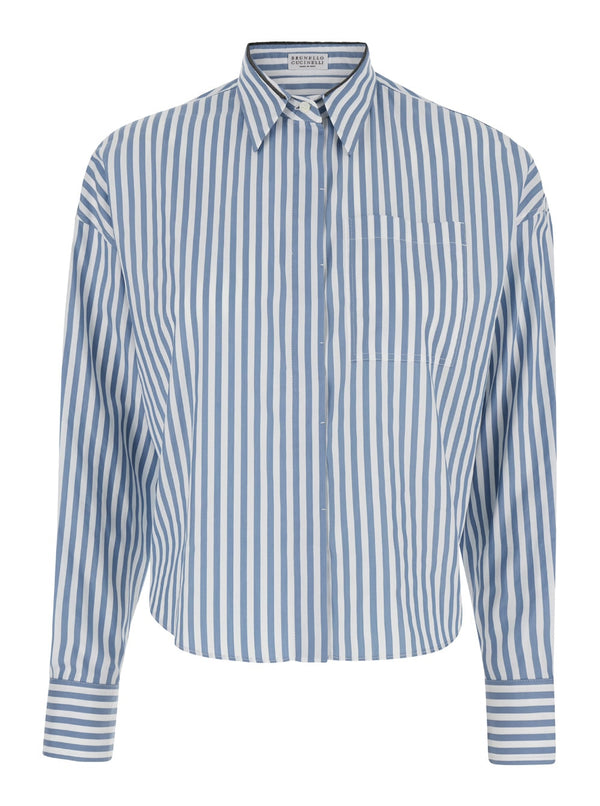 Brunello Cucinelli Light-blue Striped Shirt In Cotton Blend Woman - Women