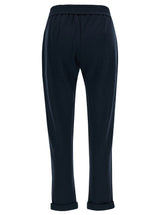 Brunello Cucinelli Blue Sports Pants With Drawstring In Cotton And Silk Woman - Women