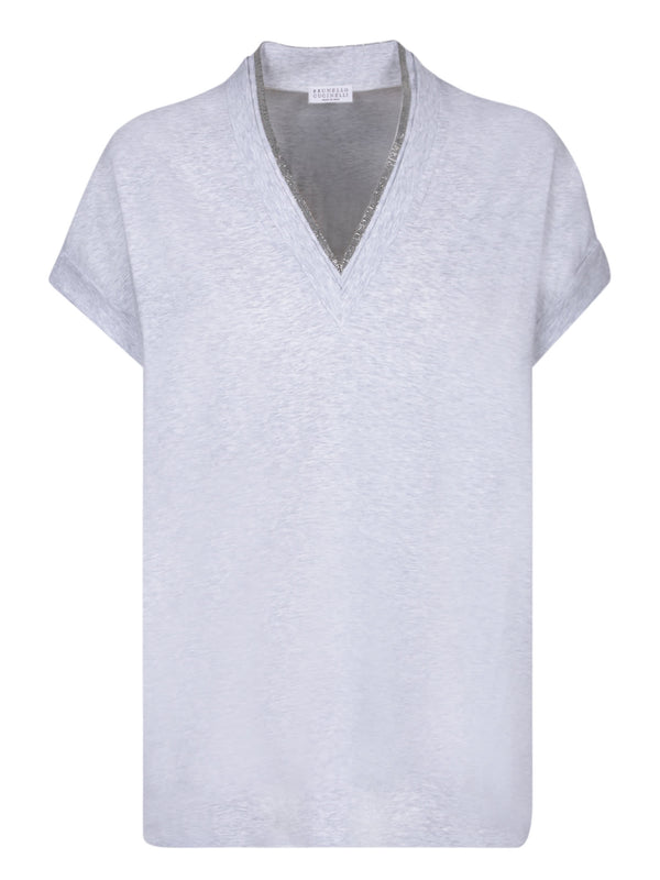 Brunello Cucinelli V-neck Silver T-shirt - Women