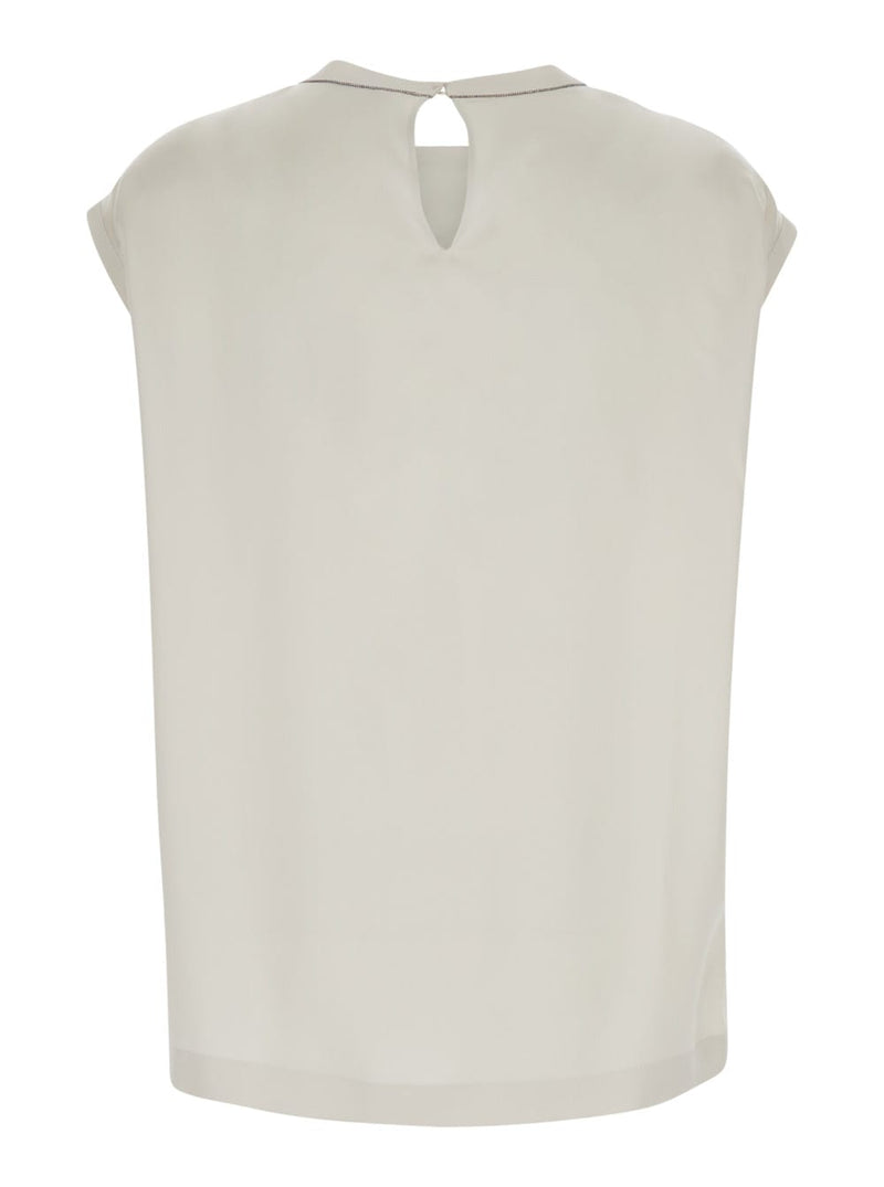 Brunello Cucinelli White Cap-sleeve Satin Blouse In Silk Woman - Women