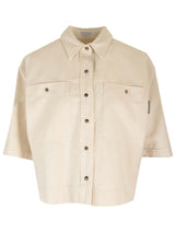 Brunello Cucinelli Cropped Shirt In Cotton And Linen - Women