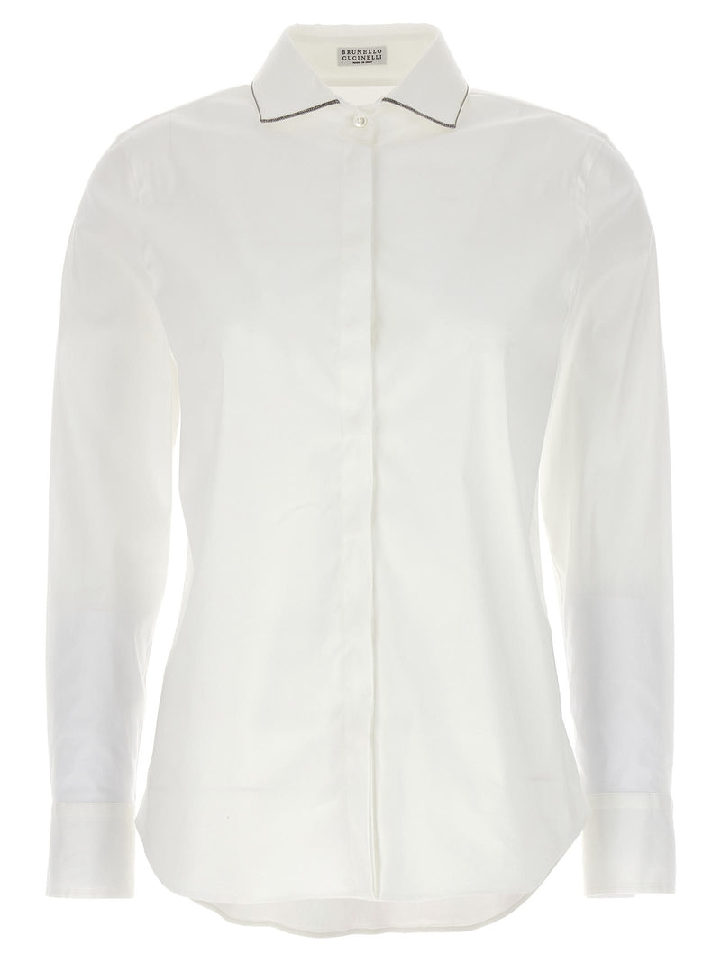 Brunello Cucinelli Stretch Cotton Poplin Shirt With shiny Collar Trim - Women