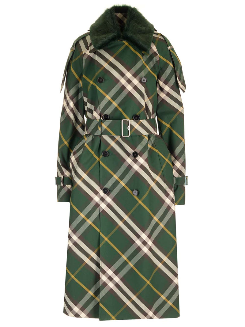 Burberry Check Gabardine Trench Coat - Women