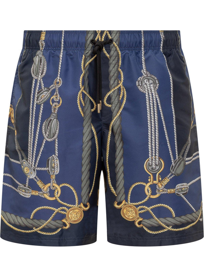 Versace Nautical-printed Drawstring Swim Shorts - Men