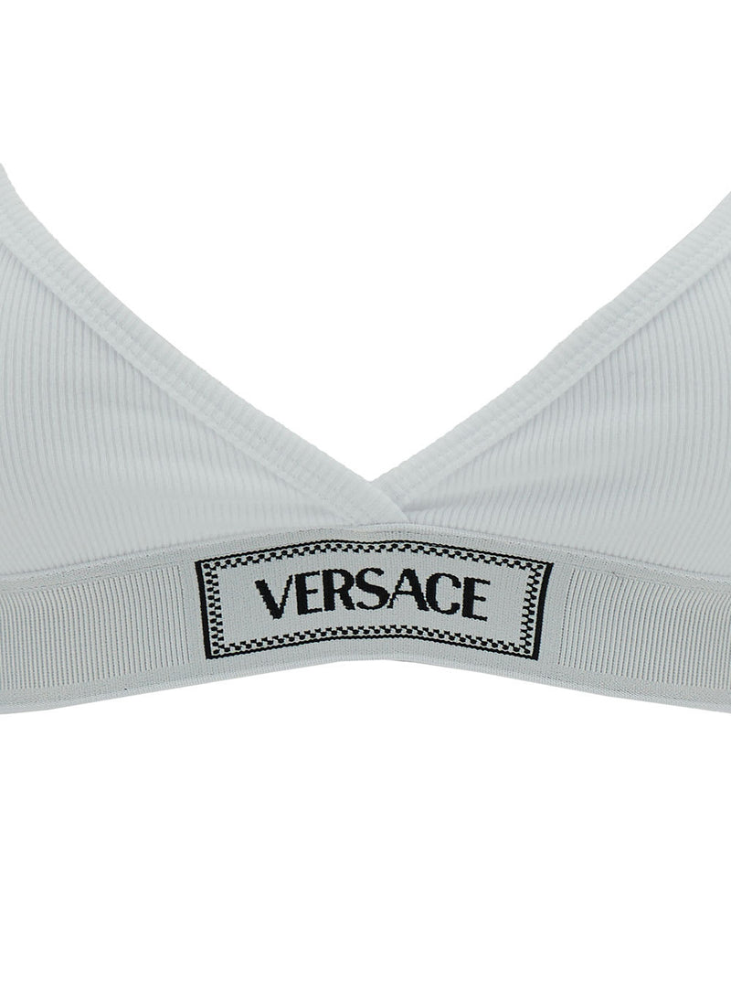 Versace White Sports Bra With Logo Embroidery In Stretch Cotton Woman - Women