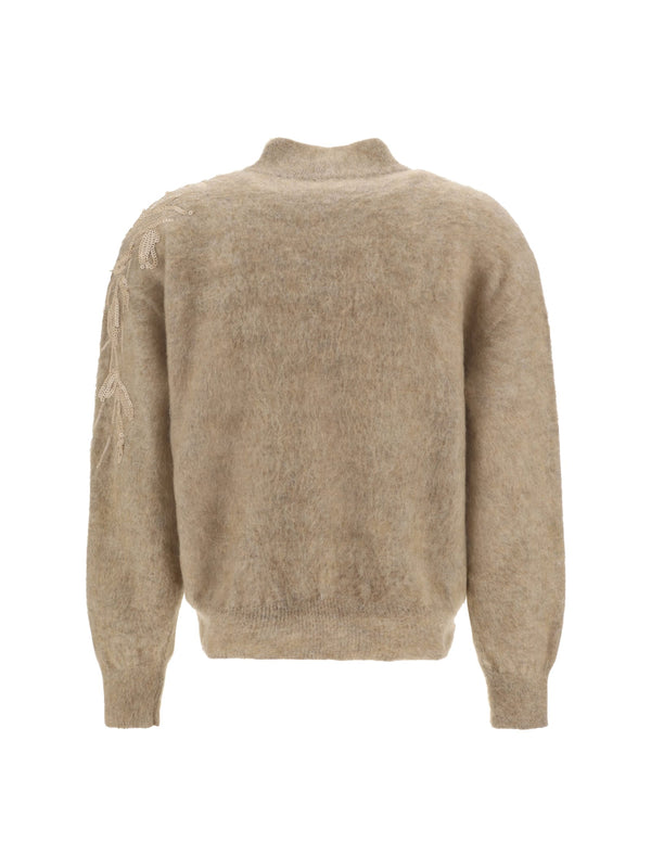 Brunello Cucinelli Long-sleeved Turtleneck Sweater With Special Sequin Appliqu? In Soft Mohair And Wool Yarn - Women