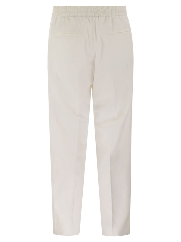 Brunello Cucinelli Leisure Fit Cotton Gabardine Trousers With Drawstring And Double Darts - Men