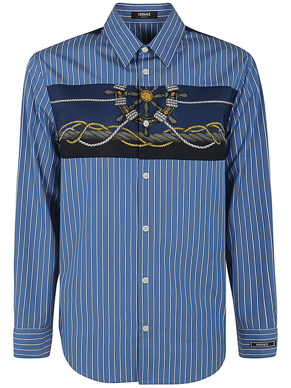 Versace Informal Shirt Striped Poplin Fabric Printed Inserts - Men