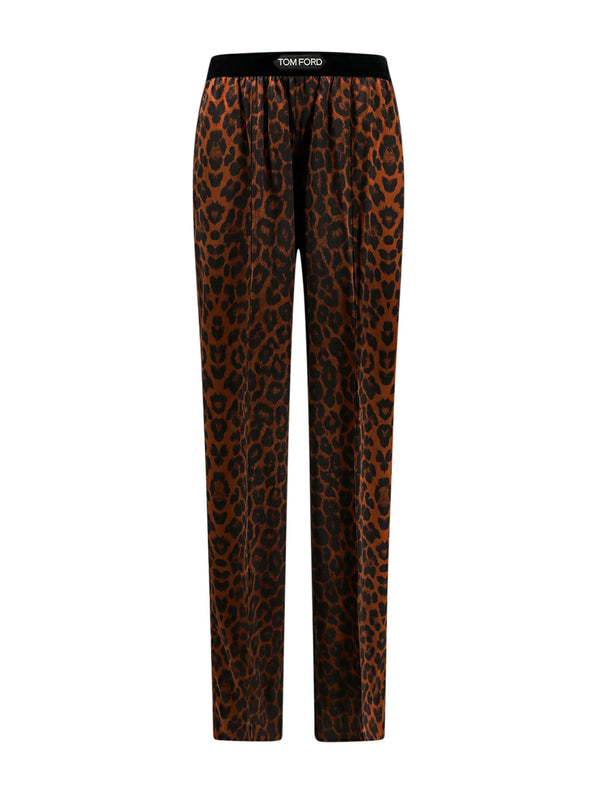 Tom Ford Reflected Leopard Print On Stretch Silk Satin Pj Pants - Women