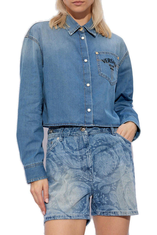 Versace Button-up Cropped Denim Shirt - Women