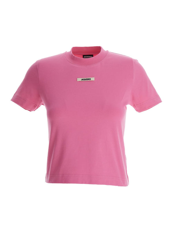 Jacquemus Pink gros Grain T-shirt With Logo Patch In Cotton Blend Woman - Women