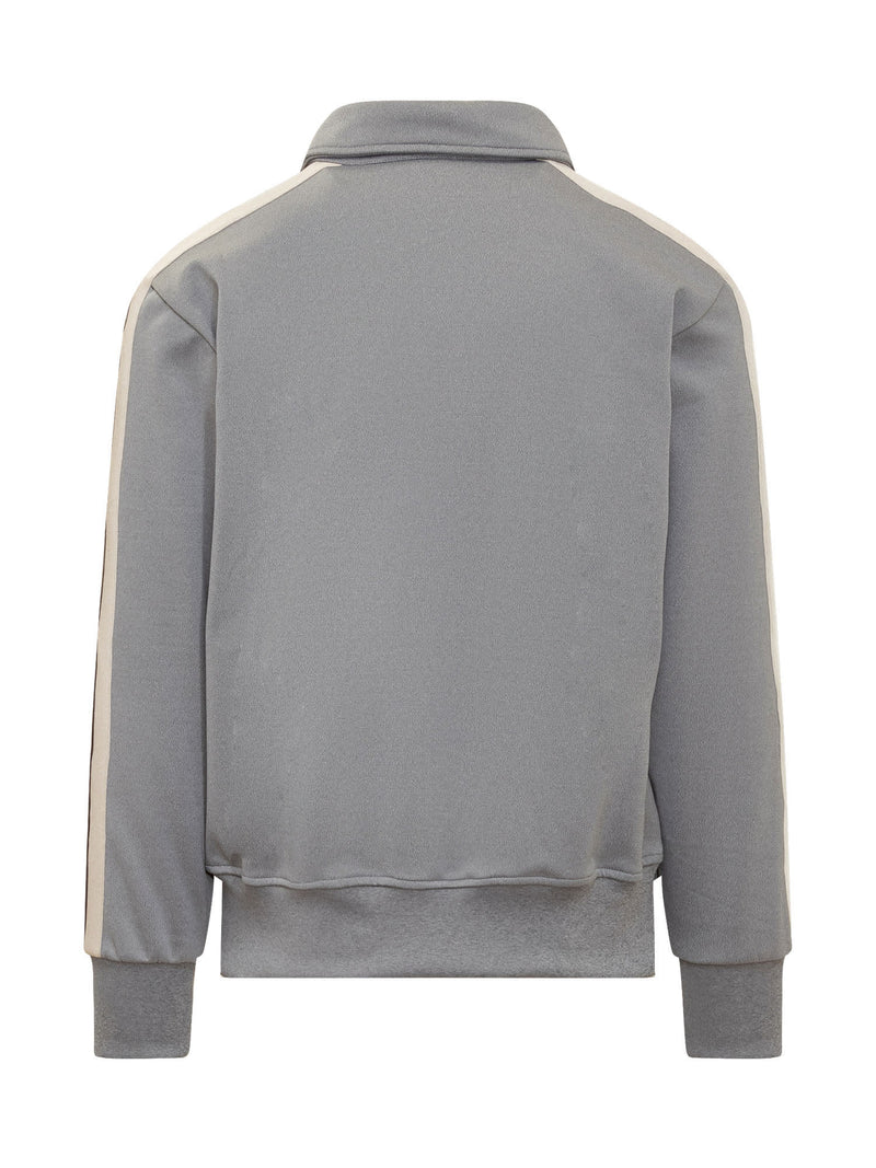 Palm Angels Grey Sweatshirt With Bands Along The Sleeves - Men