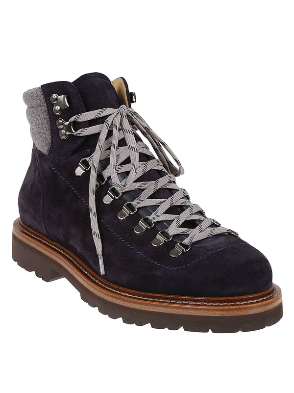 Brunello Cucinelli Boot Mountain Shoe In Soft Suede Leather And Virgin Wool Felt Inserts. Closure With Laces - Men