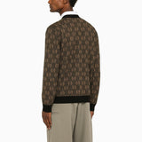 Gucci Camel\/black Gg Wool Cardigan - Men