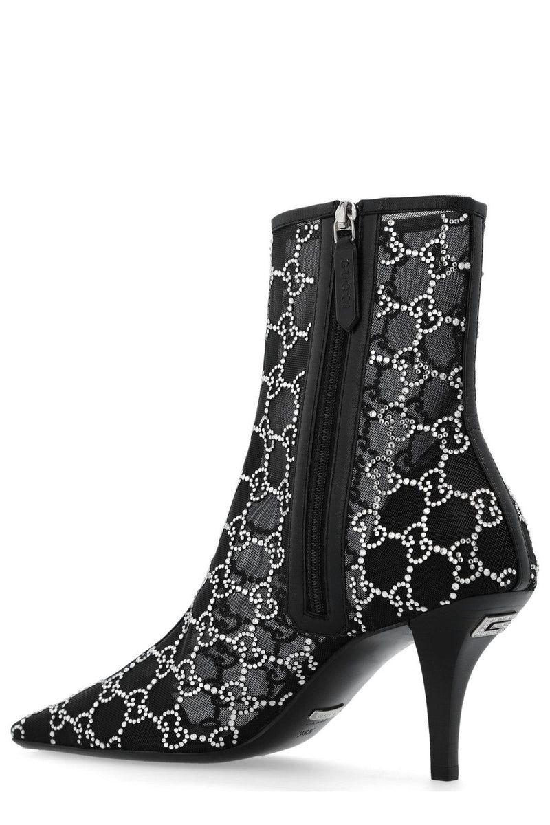 Gucci Gg Crystals-embellished Pointed-toe Ankle Boots - Women