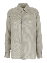 Saint Laurent Grey Boyfriend Striped Shirt In Silk Woman - Women