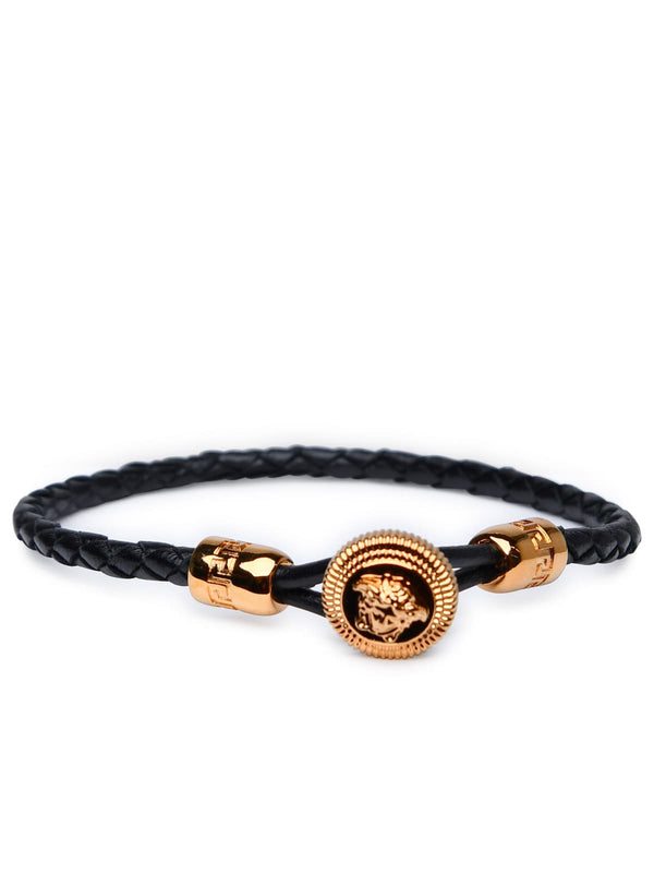 Versace medusa Biggie Black Leather And Metal Bracelet - Men