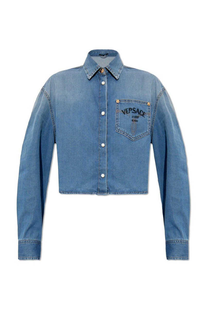 Versace Button-up Cropped Denim Shirt - Women