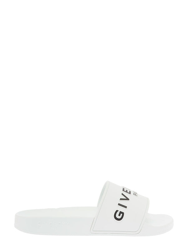 Givenchy Womans White Rubber Slide Sandals With Logo - Women