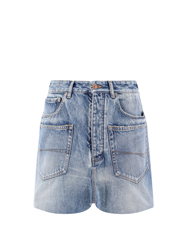 Balenciaga Light Blue Mini-skirt With Patch Pockets And Raw Edge In Cotton Denim Woman - Women