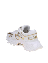 Balmain B-east Sneakers In White And Gold Suede And Leather - Women