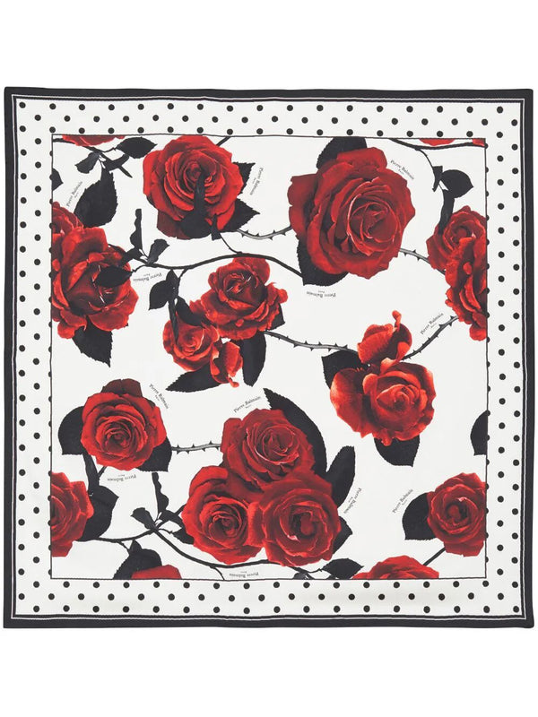 Balmain Red Roses &amp; Polka Dots Scarf 90x90 - Women