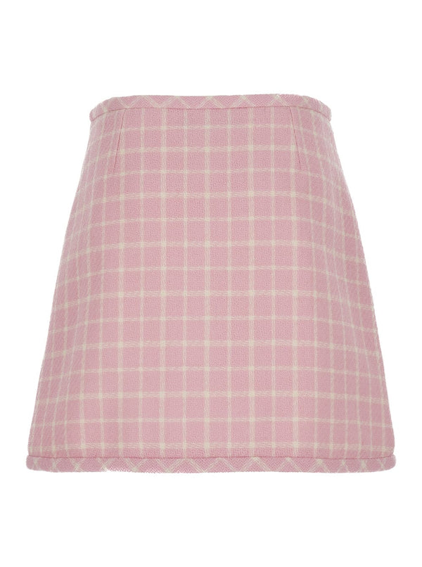 Versace Pink Check-pattern Skirt In Tweed Woman - Women