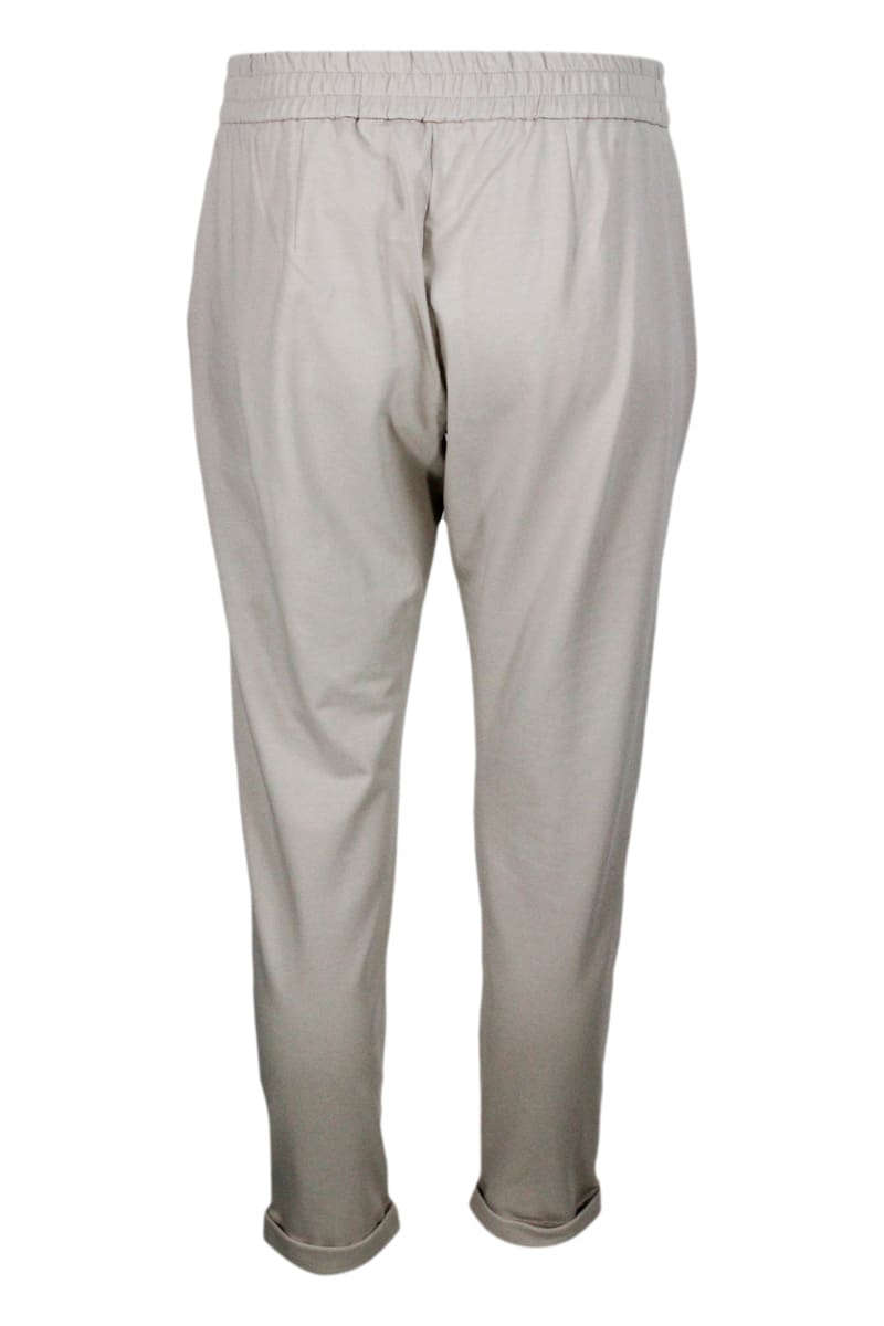 Brunello Cucinelli Jogging Trousers With Drawstring Waist In Stretch Cotton With Welt Pockets Embellished With Jewels - Women