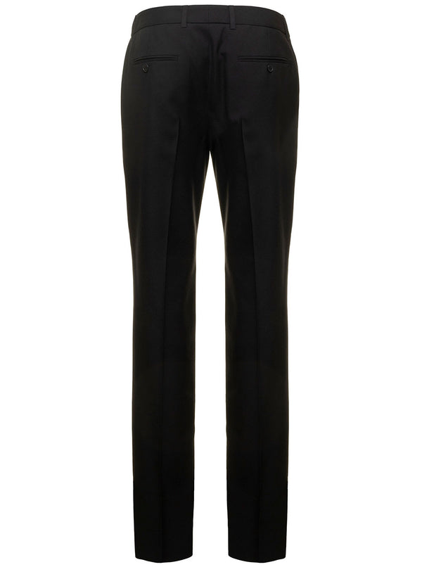 Saint Laurent Black Slim Pamts With Welt Pockets In Wool Woman - Women