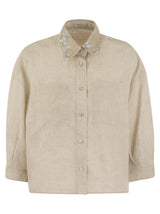 Brunello Cucinelli Linen Linen Shirt With Dazzling Magnolia Collar - Women