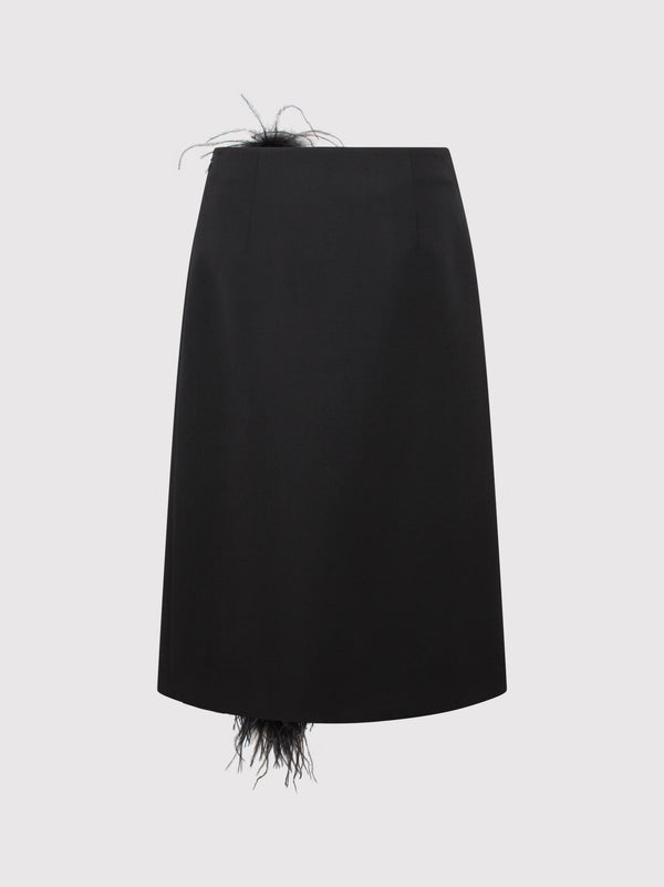 Prada Feather-trimmed Wool Midi-skirt - Women